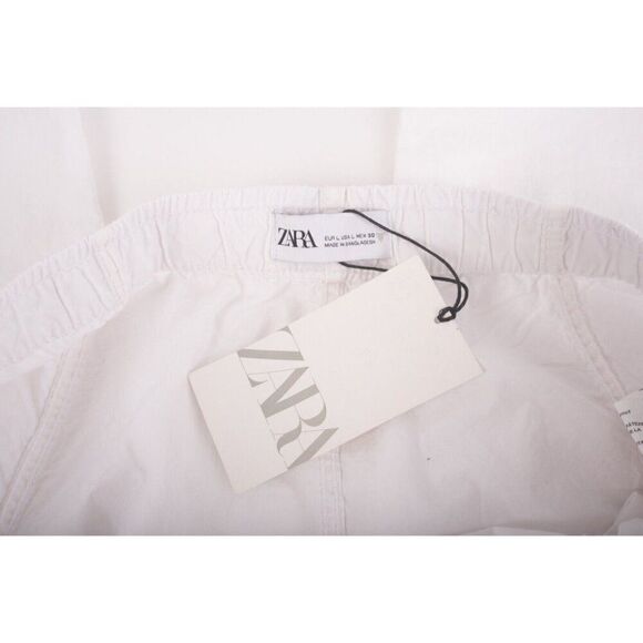 Zara Women White High Rise Cotton Pants Wide Leg L Large Drawstring 5520/207 NWT - Picture 7 of 7